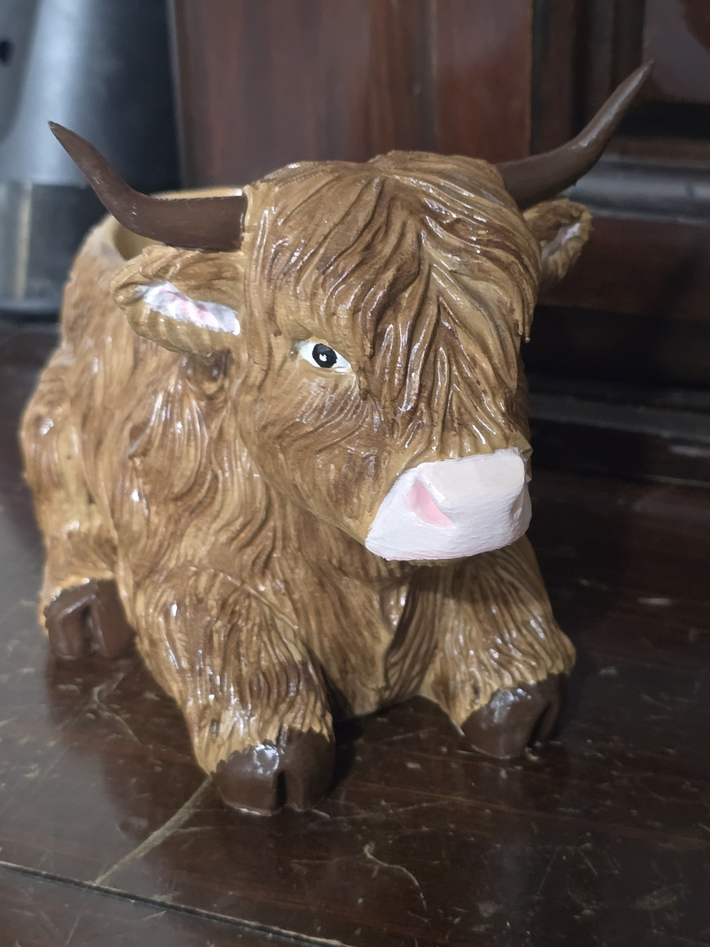 Hand-Painted Highland Cow Figurine - Brown with Pink Nose